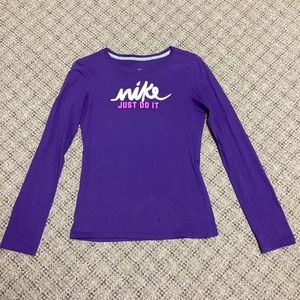 Nike Just Do It Logo Purple Long Sleeve Slim Fit Crewneck Top * Small